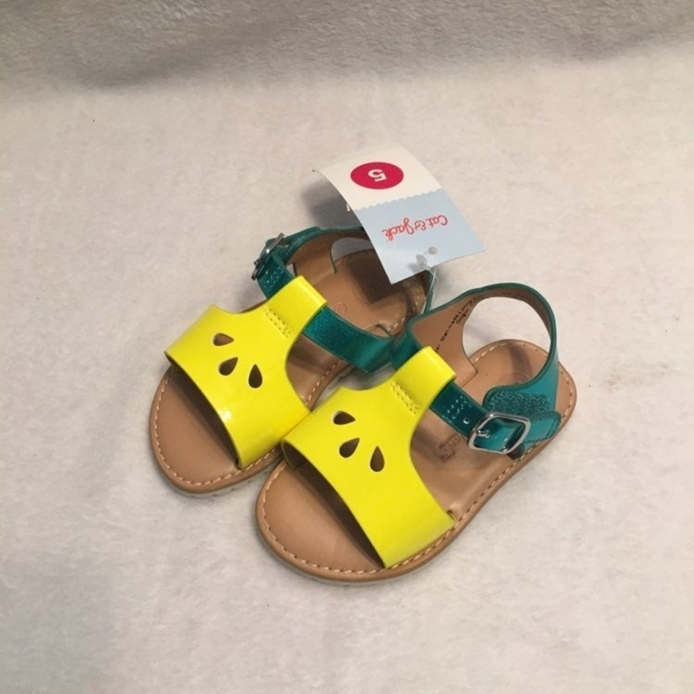 Cat & Jack Sandals Toddler Kids 5 Yellow Teal‎ NEW Colorblock Cutout Buckle